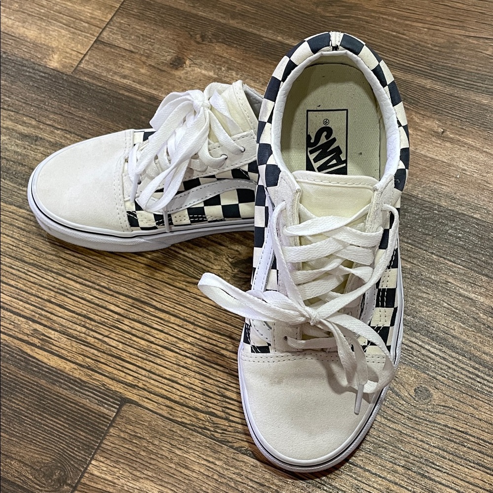 Vans White Canvas Checkered Side Stripe Sneakers
